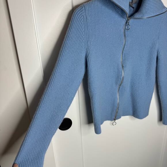 Sweaty Betty Riley Wool Cashmere Zip Up Sweater Blue Knit Size 10 US - Picture 5 of 7